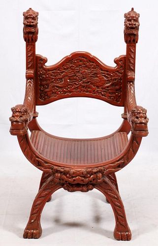 CHINESE CARVED WOOD ARM CHAIR