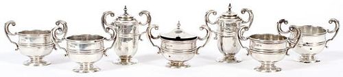 ENGLISH STERLING SILVER CONDIMENT BOWLS AND SHAKER