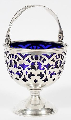 AMERICAN STERLING SILVER AND GLASS OPEN SUGAR BOWL