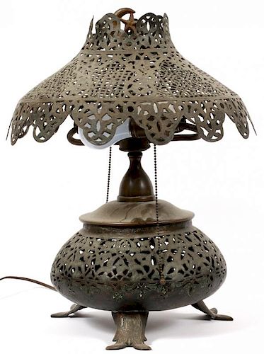 INDIAN PIERCED BRASS TABLE LAMP 1920