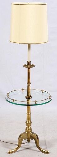 STIFFEL BRASS FLOOR LAMP W/ GLASS TABLE