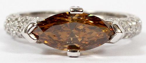 1.46CT NATURAL MARQUISE YELLOW-BROWN DIAMOND RING