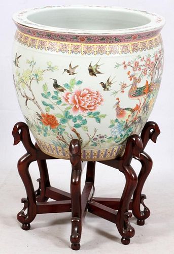 CHINESE HAND PAINTED ENAMELLED PLANTER 20TH C.