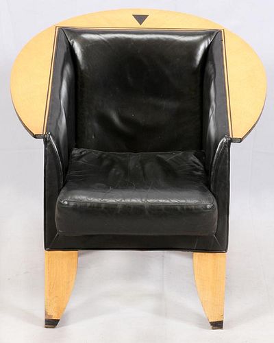 FRUITWOOD BLACK LEATHER UPHOLSTERED MODERN ARMCHAIR