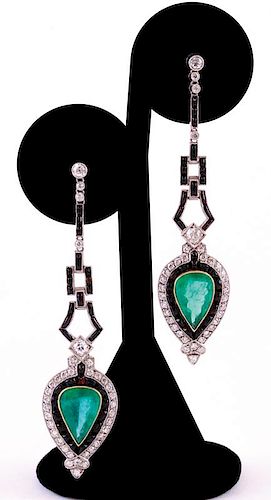 Unknown | Art Deco Emerald & Diamond Earrings