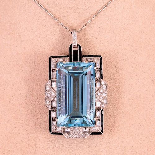 Unknown | Art Deco Aquamarine & Diamond Necklace