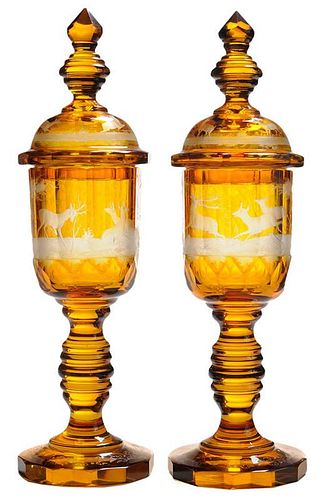 Fine Pair of Austrian Engraved Glass