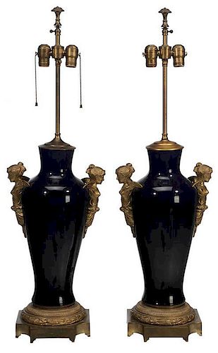Pair Empire Style Electric Lamps