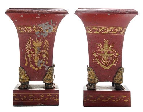 Pair Gilt-Decorated Painted Tole