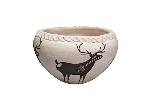 Lucy Lewis | Acoma Bowl with Four Heartline Elk