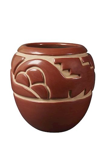 Margaret Tafoya | Santa Clara Red Carved Pot - Cloud Design