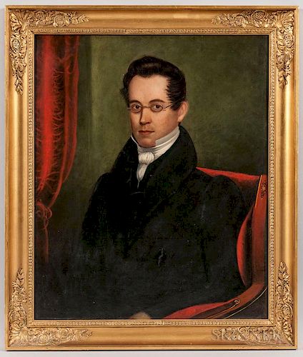 American School, Mid-19th Century      Portrait of a Young Man with Silver Glasses