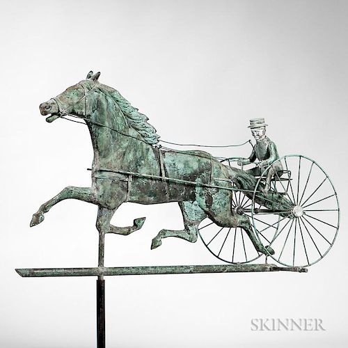 Molded Copper Horse and Sulky Weathervane