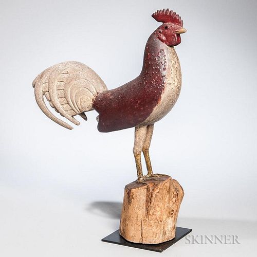 Carved and Painted Figure of a Rooster