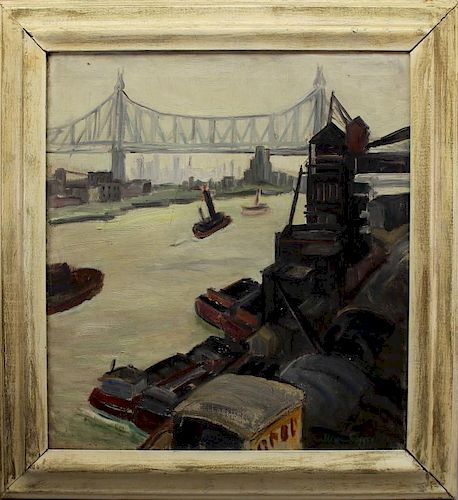 Neva Coffey 1932 New York East River Painting