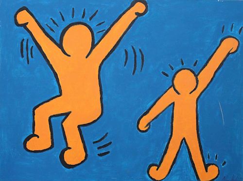 Signed, Manner of Keith Haring Large Oil/Canvas