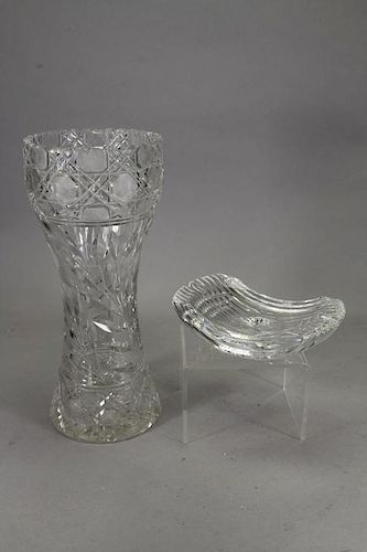 (2) Cut Glass Accesories, Vase, Dish (as is)