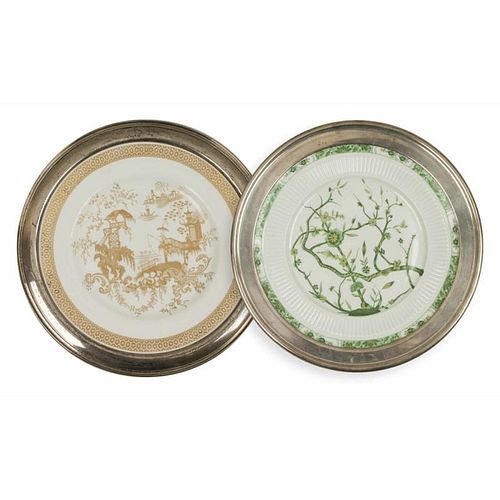Two Silver Mounted Limoges/Spode Plates