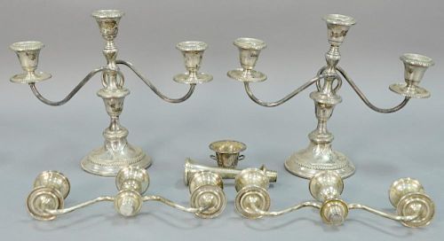 Pair sterling silver candelabras with extra parts. ht. 11in., lg. 14in.