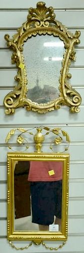 Group of four small mirrors to include a pair of Continental gilt mirrors, Federal style gilt mirror, and a Chippendale style