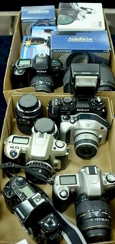 Two box lots: Lot of Nikon AF cameras and lenses including N-60 with 50/1.8 Especies, two AF Nikkor 70-3mm G, AF Micro Nikkor