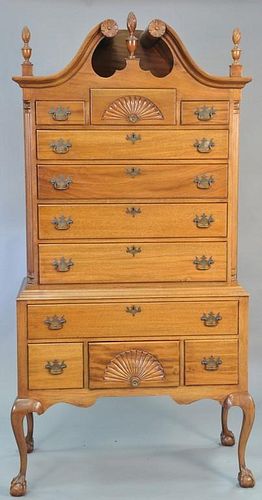 Mahogany Chippendale style highboy with bonnet top. ht. 81in., wd. 40in., dp. 20in.