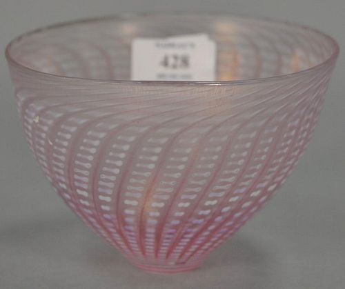 Art glass bowl, pink luster basket weave style, possibly Venini. ht. 4in., dia. 5 1/2in.  Provenance: Estate of Arthur C. Pin