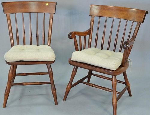 Set of six Nichols and Stone maple chairs including four side and two arm.