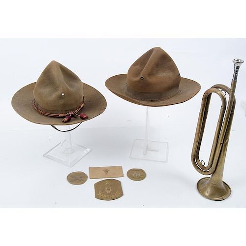 Lot of US World War One Uniform Items with Brass Bugle