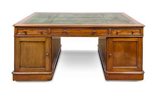 A Mahogany Pedestal Desk Height 30 1/2 x width 72 x depth 48 inches.