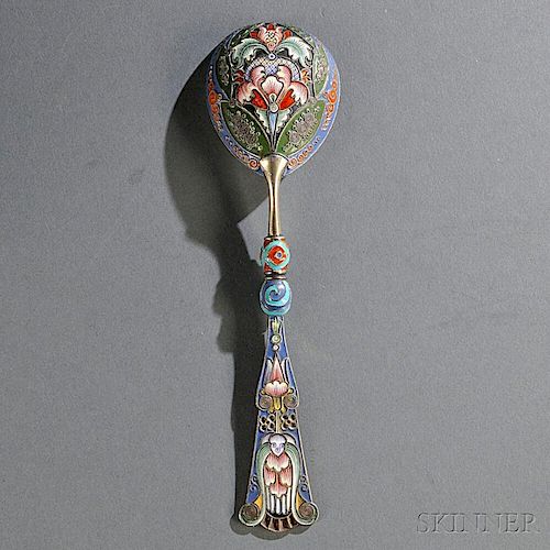Russian Cloisonné-enameled .875 Silver-gilt Spoon