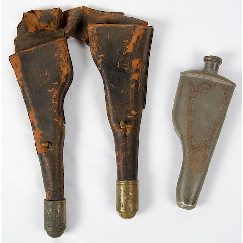 Pair of 19th Century Leather Saddle Holsters with Integral Canteen Insert