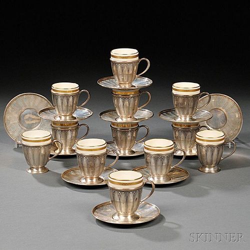 Twelve Tiffany & Co. Sterling Silver Demitasse Cups and Saucers