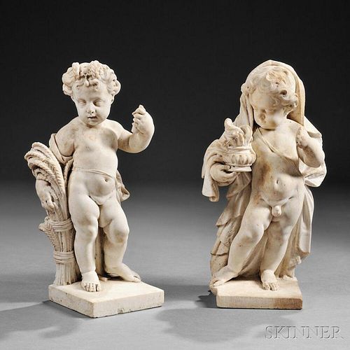 Continental School, 18th Century       Pair of Carved Marble Allegorical Figures