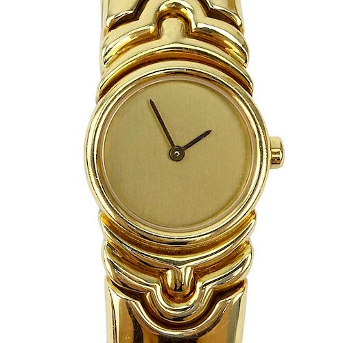 Lady's Vintage Bulgari 18 Karat Yellow Gold Parentesi Cuff Bangle Bracelet Watch with Swiss Quartz Movement.
