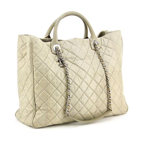 Chanel Grey Quilted Snakeskin Large Shopping Tote.
