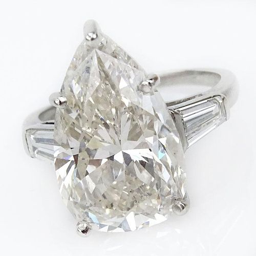 Approx. 8.45 Carat Pear Shape Diamond and Platinum Engagement Ring.