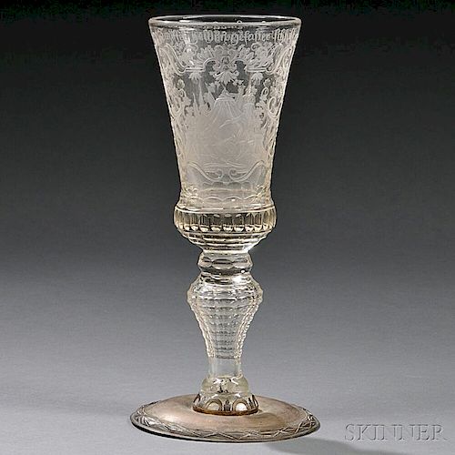 Engraved Bohemian Glass Goblet