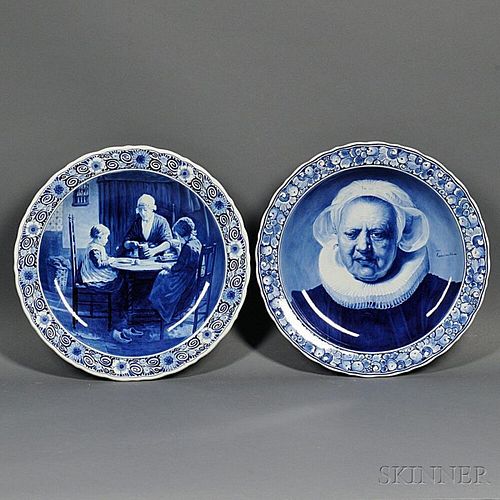 Two Thooft & Labouchere Dutch Delft Blue and White Chargers