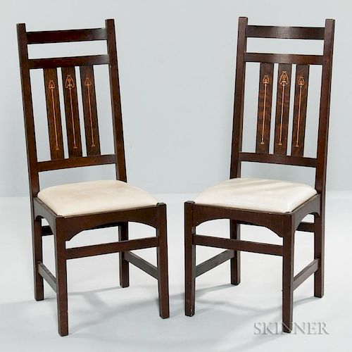 Two Stickley Inlaid Dining Chairs