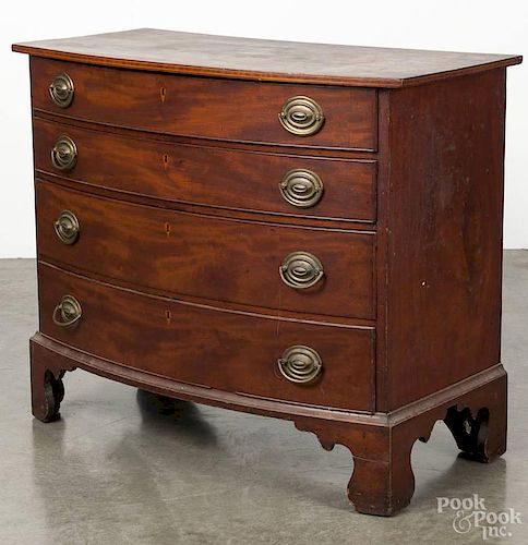 New England Federal mahogany bowfront chest of drawers, ca. 1810, 32 1/4'' h., 36 1/2'' w.