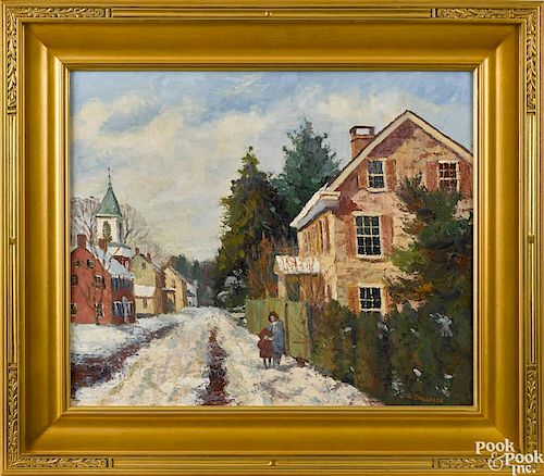 Ray Overpeck (American b. 1933), oil on board, titled Home From School, signed lower right, 20''