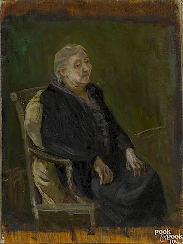 Franklin Chenault Watkins (American 1894-1972), oil on canvas of a seated woman, 16'' x 12''. Proven