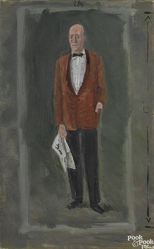 Franklin Chenault Watkins (American 1894-1972), oil on canvas portrait of a gentleman with a red j