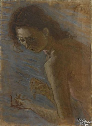 Franklin Chenault Watkins (American 1894-1972), oil on canvas study of a female nude, initialed up
