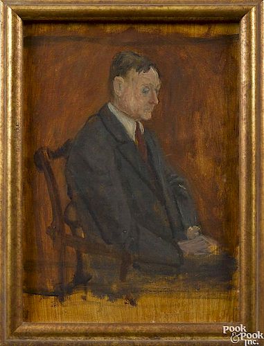 Franklin Chenault Watkins (American 1894-1972), oil on canvas of a seated man, 14'' x 10''. Provenan