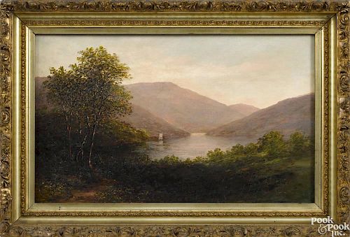 Thomas Addison Richards (American 1820-1900), oil on canvas, titled On the Delaware, signed lowe
