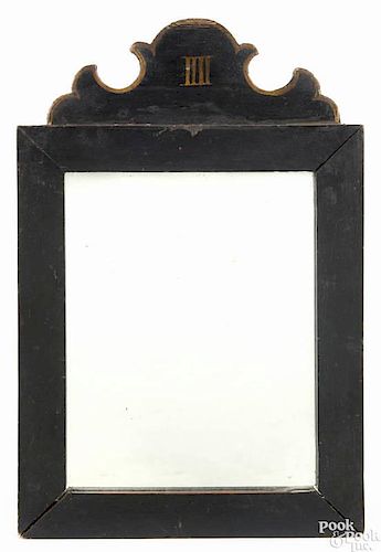 Painted pine courting mirror ca. 1800, retaining an old black surface with gold striping, 13 1/4''