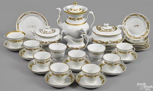 Assembled Tucker porcelain tea and coffee service, ca. 1825, with gilt decoration, several pieces