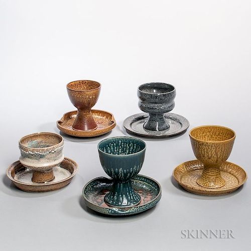 Five Brother Thomas (1929-2007) Pottery Chalices and Plates